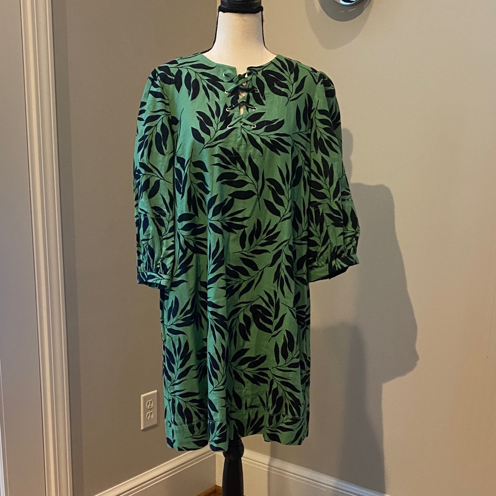 NWT Who What Where green and black linen rayon fabric dress tunic medium